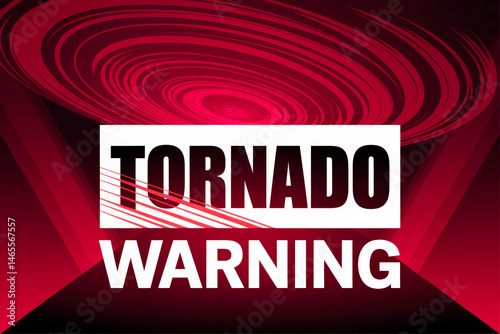Bold tornado warning sign with swirling patterns.