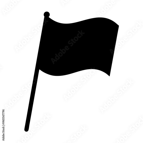 A simple, solitary black flag waving gracefully in the wind silhouette