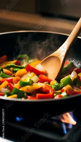 Obraz na płótnie Warm Vegetable Stir-Fry Cooking in Pan w salonie