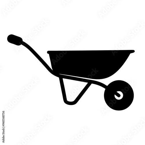 Monochrome illustration depicting a sturdy wheelbarrow for yard work and gardening tasks
