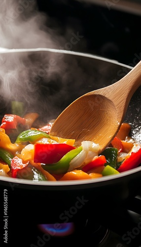 Obraz na płótnie Warm Vegetable Stir-Fry Cooking in Pan w salonie