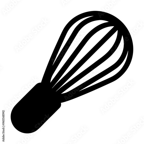 Black silhouette of a kitchen whisk on a clean white background