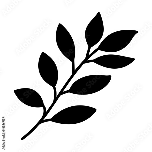 Elegant black silhouette illustration of branch with leaves on a white background