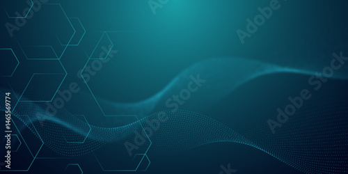 Abstract technology Futuristic Teal Digital Background with Hexagons and Flowing Wave Lines. Technology Line Blue Sense Background. 