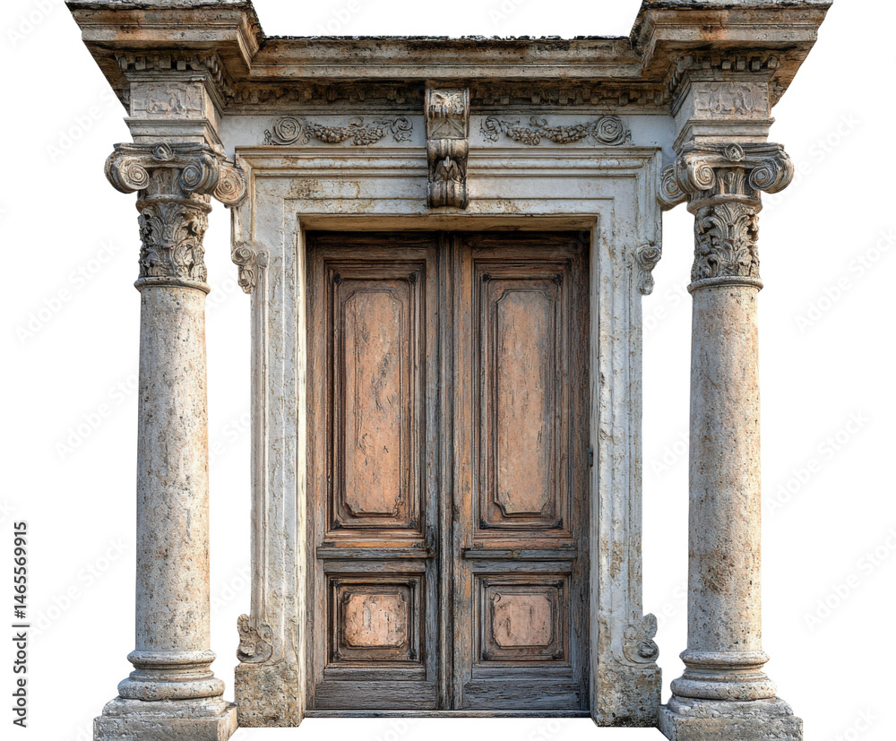 Fototapeta premium Historic architectural doorway classic style elegant design outdoors isolated on transparent background