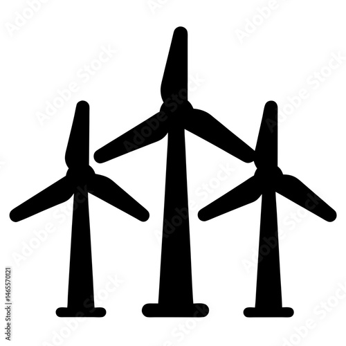 Illustration of a Wind Farm with Three Wind Turbines in Silhouette