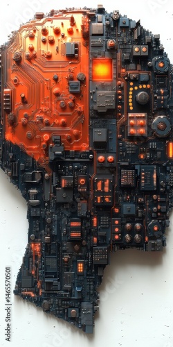 Wallpaper Mural Complex electronic circuit board forms abstract human head profile, symbolizing artificial intelligence, machine learning, innovative technology Torontodigital.ca