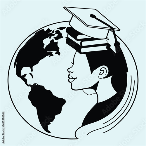 Colorful illustration symbolizing global education with globe, books, students, and cultural learning icons ideal for academic and international education content.
