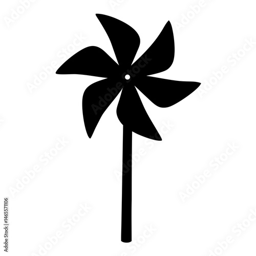 Silhouette of a classic black pinwheel toy with six simple blades