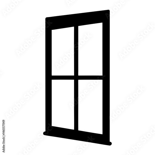 Simple black silhouette of a four pane window with a unique perspective