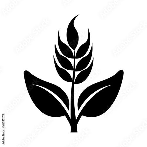 Stylized black and white image of a wheat or grain plant symbol