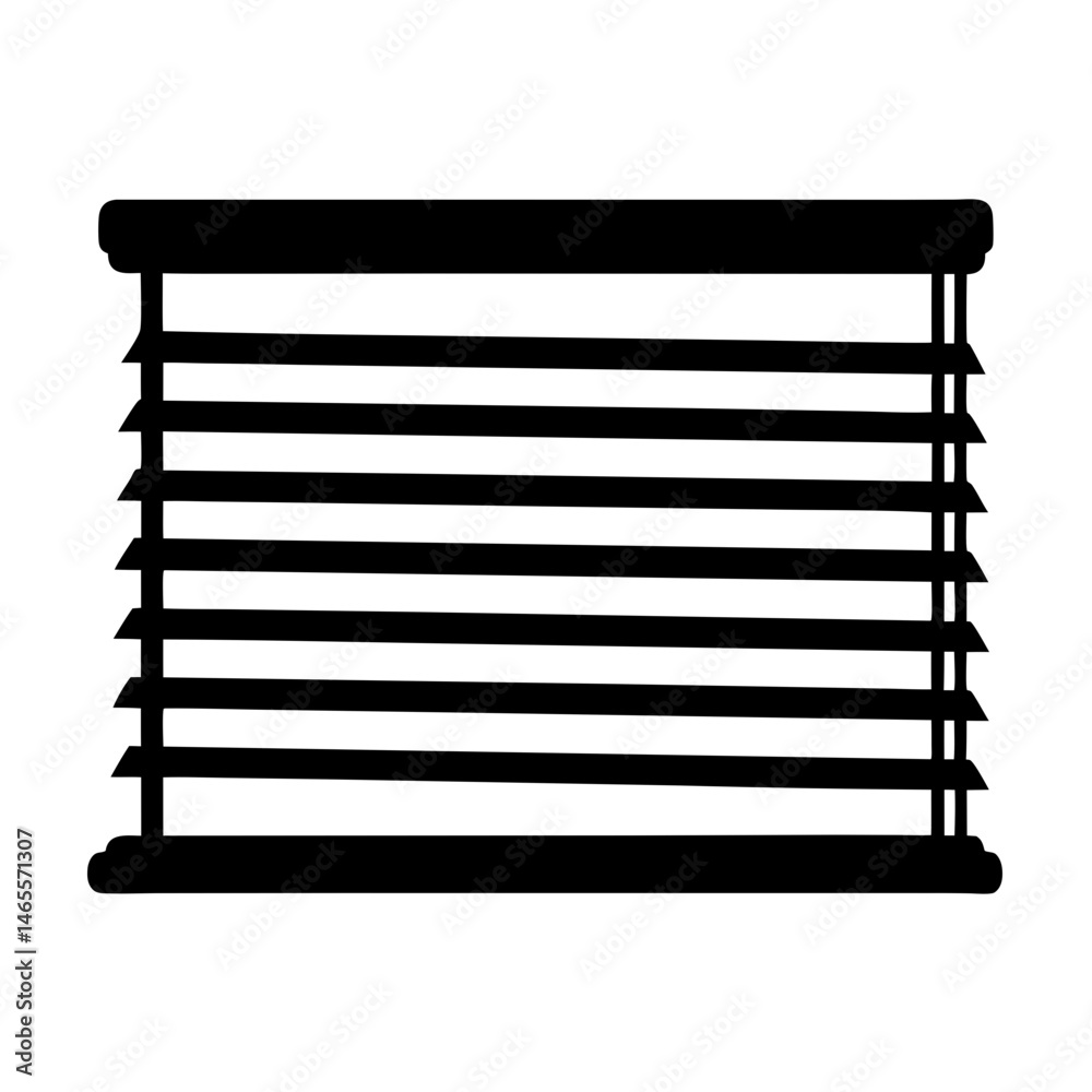 Black and white image of window blinds slightly tilted open. Black and white image of window blinds slightly tilted open.
