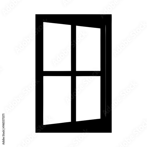 Abstract depiction of an open window with four panes in black