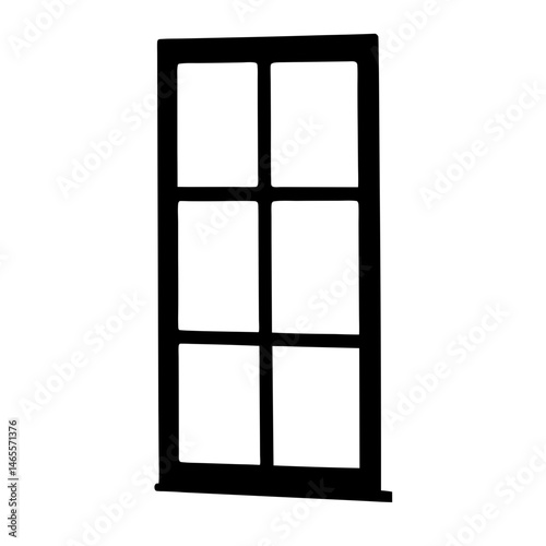 Silhouette of a simple six paned window frame against a white background