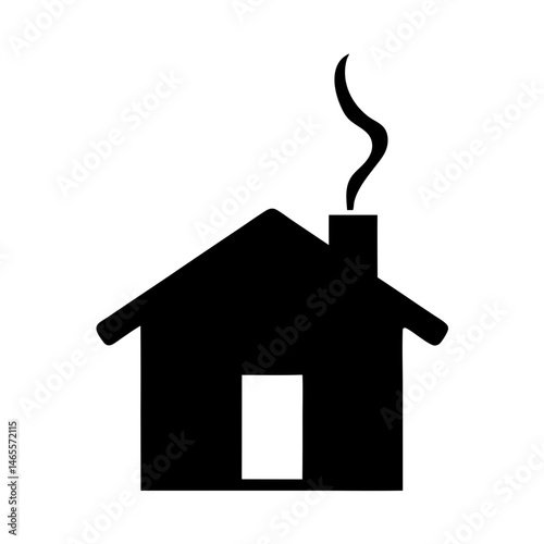 Black silhouette of a house with smoke coming from the chimney