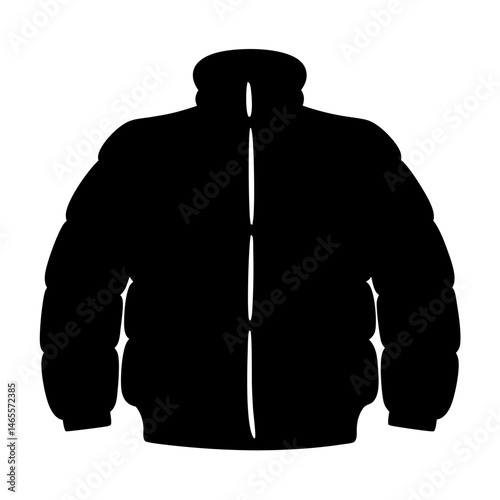 Black silhouette of a puffer jacket isolated on a white background