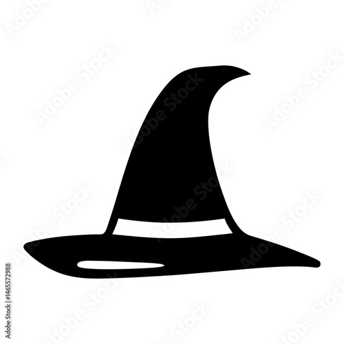 Simple black and white silhouette illustration of a traditional witch hat