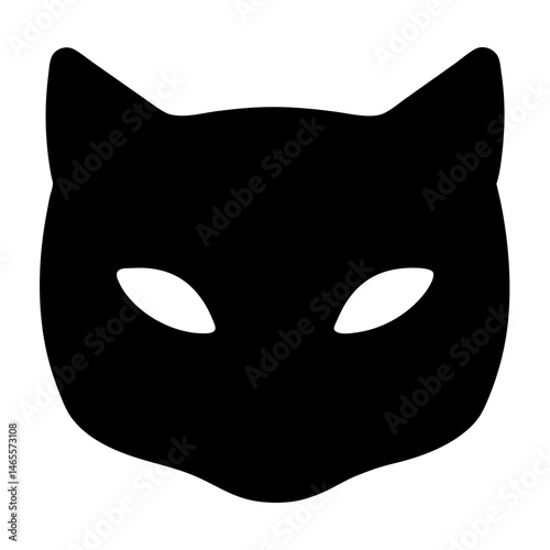 Minimalistic Black Silhouette of a Cat's Face with Striking White Eyes