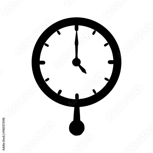 A black and white drawing of a stylized vintage pendulum clock