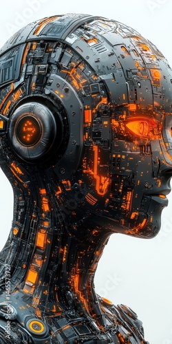 Wallpaper Mural Futuristic metallic head with illuminated circuitry and robotic features, showcasing profile against a plain background Torontodigital.ca