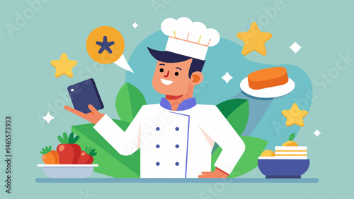 A celebrity chef utilized consumer feedback and ratings to revamp their signature dish incorporating ingredients and techniques that appealed to a wider audience.. Vector illustration