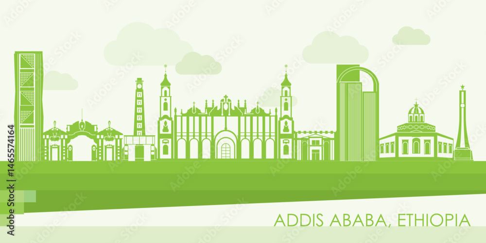 Green Skyline panorama of city of Addis Ababa, Ethiopia - vector illustration