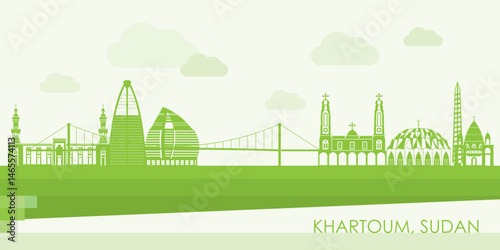 Green Skyline panorama of city of Khartoum, Sudan - vector illustration