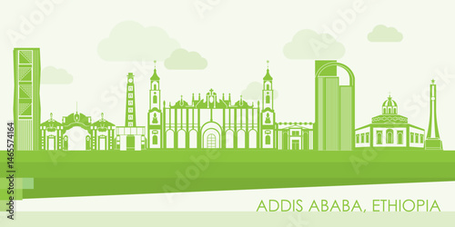 Obraz na płótnie Green Skyline panorama of city of Addis Ababa, Ethiopia - vector illustration w salonie