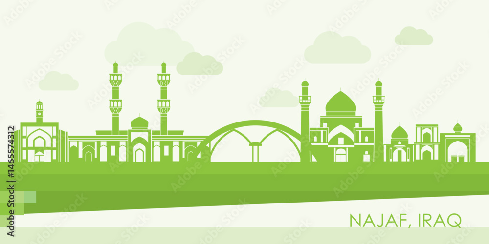 Green Skyline panorama of city of Najaf, Iraq - vector illustration
