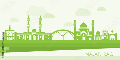 Obraz na płótnie Green Skyline panorama of city of Najaf, Iraq - vector illustration w salonie
