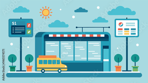 A bus station utilizing data on weather and seasonal trends to adjust schedules and account for potential delays.. Vector illustration