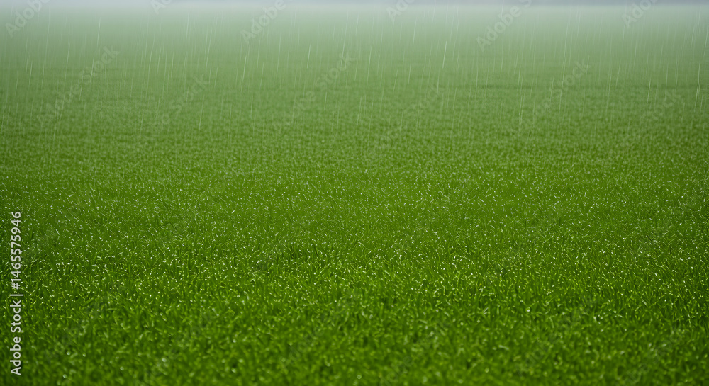 Obraz premium Fresh Green Field Under Gentle Rain Agriculture Natural Landscape