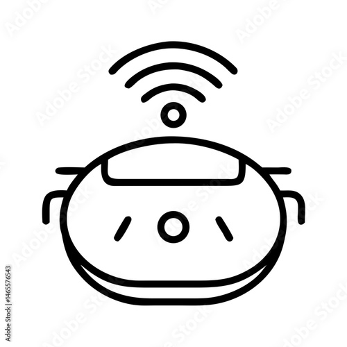 Black line icon of robotic vacuum cleaner with wireless signal, smart home cleaning device symbol, automation and modern hygiene technology
