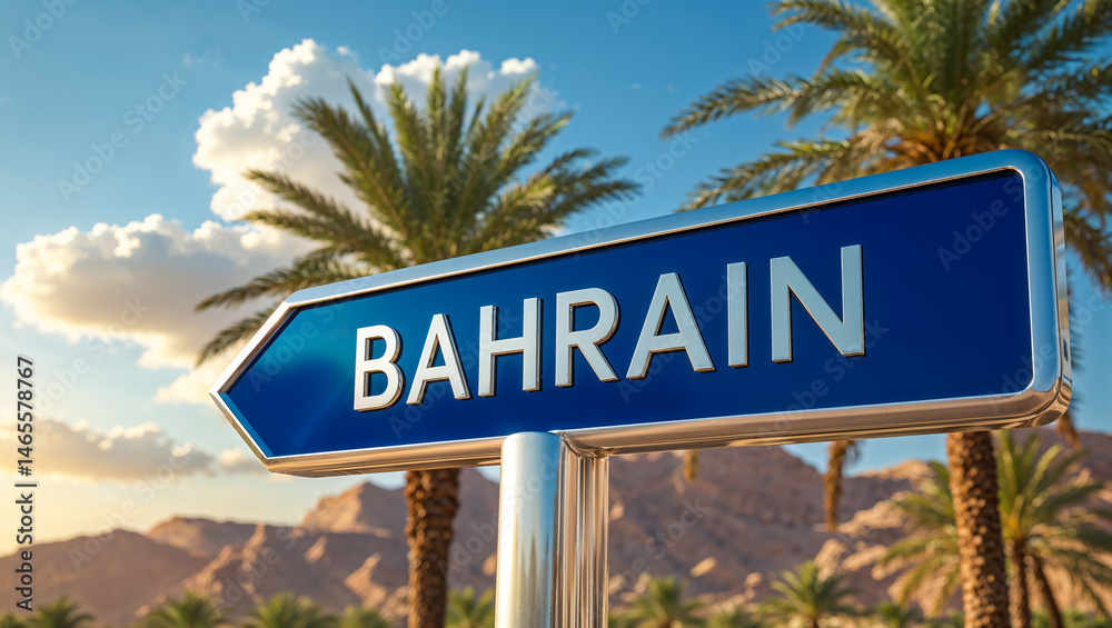 on the pole there is a direction arrow with the inscription Bahrain