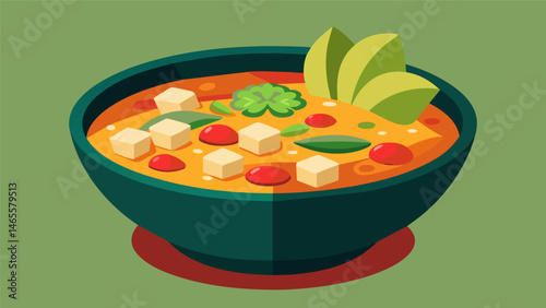 A traditional caldo de verduras filled with a variety of seasonal vegetables in a rich broth.. Vector illustration