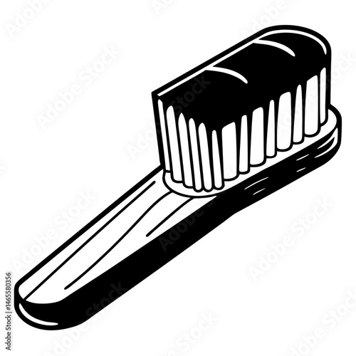 Illustration of a charcoal toothbrush with a detailed black and white outline