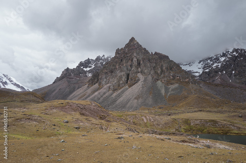 A drone view of the valley of the Ausangate mountains