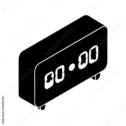Monochrome Illustration of a Digital Alarm Clock Displaying Zero Hour