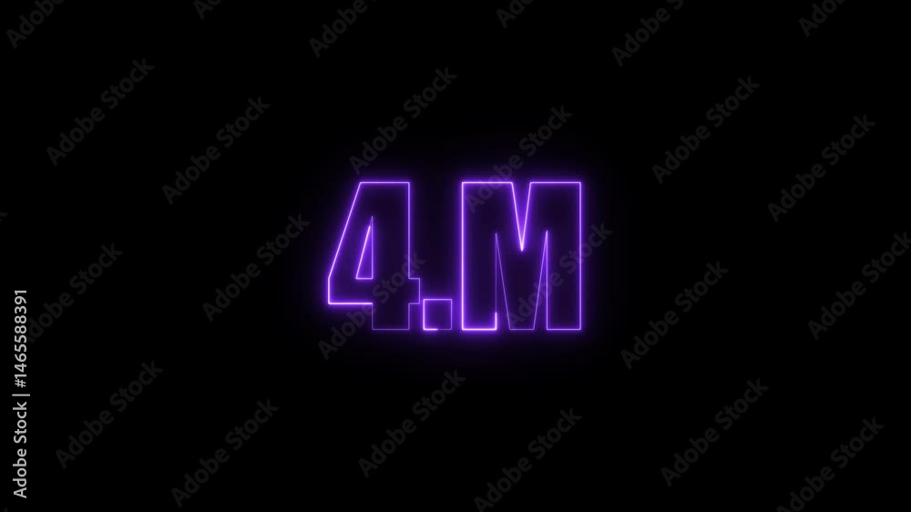 4m four million neon glowing cyan color text animation. Neon 4M text animation on black background. 4m four million neon glowing cyan color text animation. Neon 4M text animation on black background.