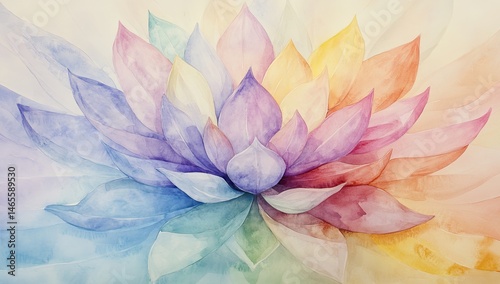 Vibrant, multicolored lotus flower, watercolor style