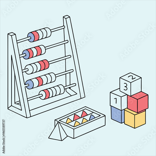 Bright and engaging illustration featuring educational toys and games designed to support child learning, brain growth, and skill development through interactive play.