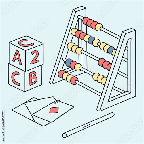 Bright and engaging illustration featuring educational toys and games designed to support child learning, brain growth, and skill development through interactive play.