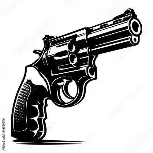 Revolver handgun, black and white illustration, firearm, weapon, pistol, gun, handgun, revolver, self-defense, crime, police, law enforcement, weapon illustration, firearm illustration, shooting.