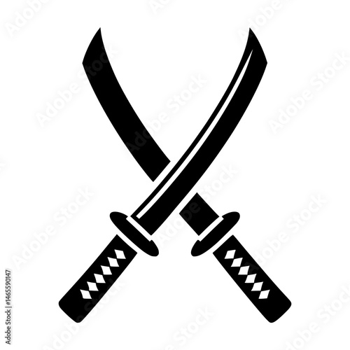 Crossed swords silhouette, embodying strength and readiness, set against a stark backdrop