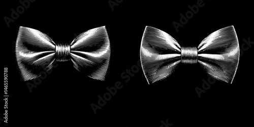Bow Ties in Woodblock Print Style in Black and White for Formal Fashion