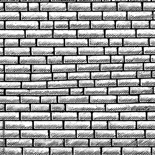 Brick Wall Pattern in Black and White Woodcut Style, for Backgrounds and Textures.