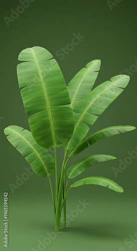 Serene Banana Leaves: 3D Rendered Lush Green Foliage