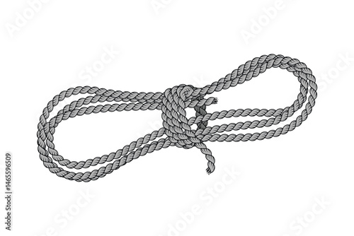 Detailed Vector Illustration of a Coiled Rope Tied in a Secure Knot for Nautical and Outdoor Use