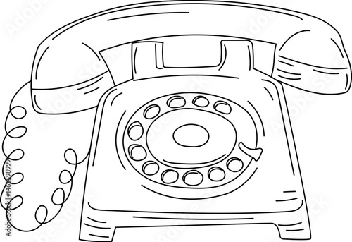 Retro rotary dial phone hand-drawn telephone vector illustration