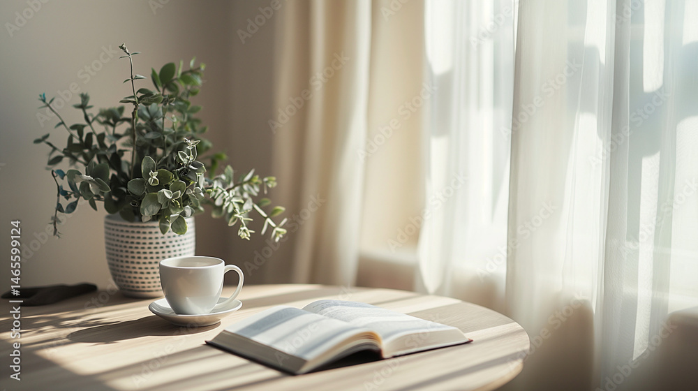 Fototapeta premium cup of coffee on minimalist white table